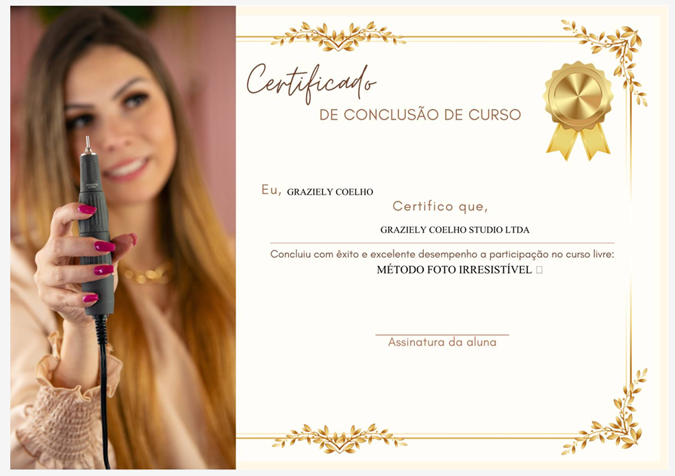 Certificado digital de conclusão do curso Foto Irresistível