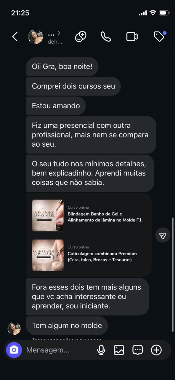 Aluna relatando que comprou dois cursos